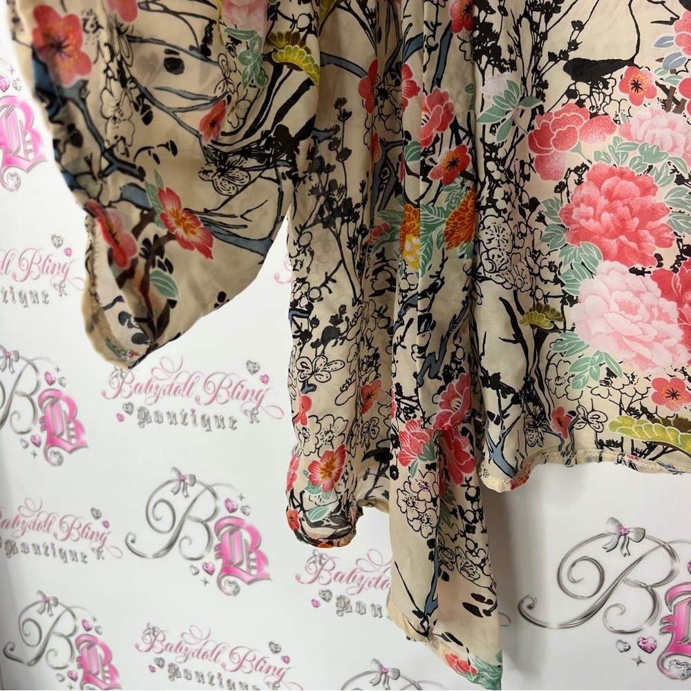 Suzy Shier cardigan open waterfall flowers Multicolor Floral Kimono - Picture 3 of 6